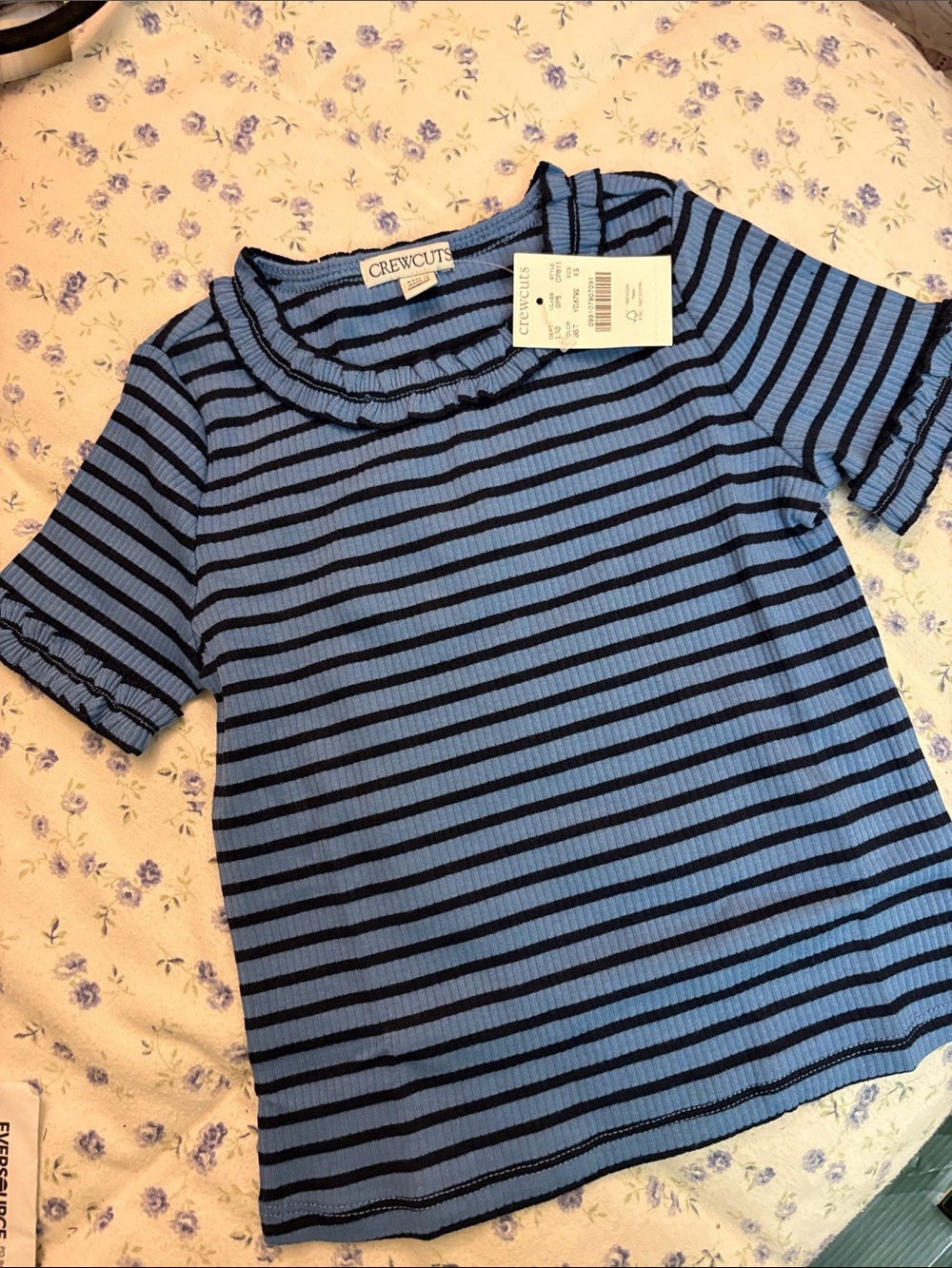 Crewcuts Light Blue and Black Striped Ribbed Short Sleeve Tee